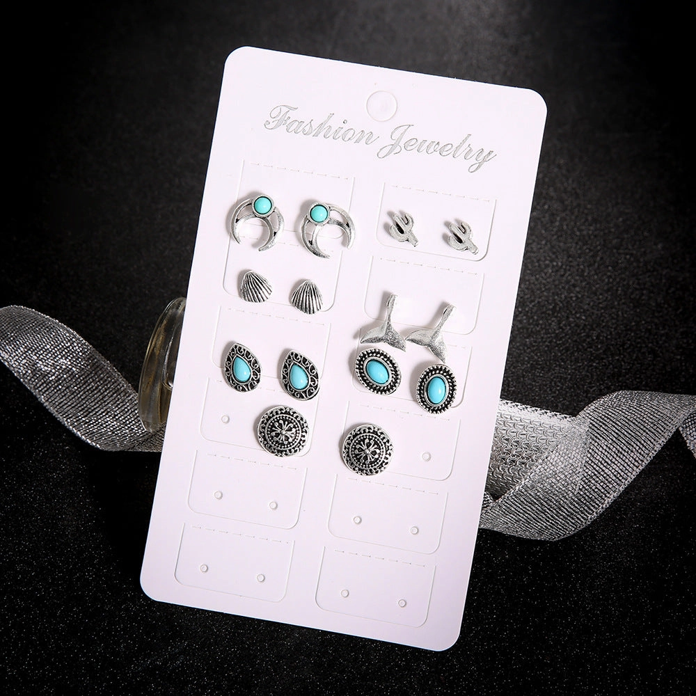 Wholesale Heart Shell Turquoise Whale Tail Cactus Earrings
