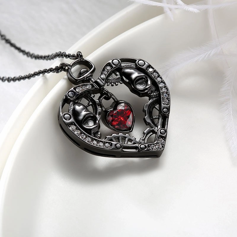 Wholesale Heart Skeleton Red Crystal Heart Shaped Hollow Necklace