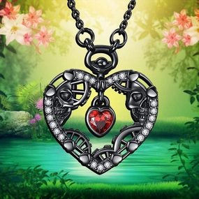 Wholesale Heart Skeleton Red Crystal Heart Shaped Hollow Necklace