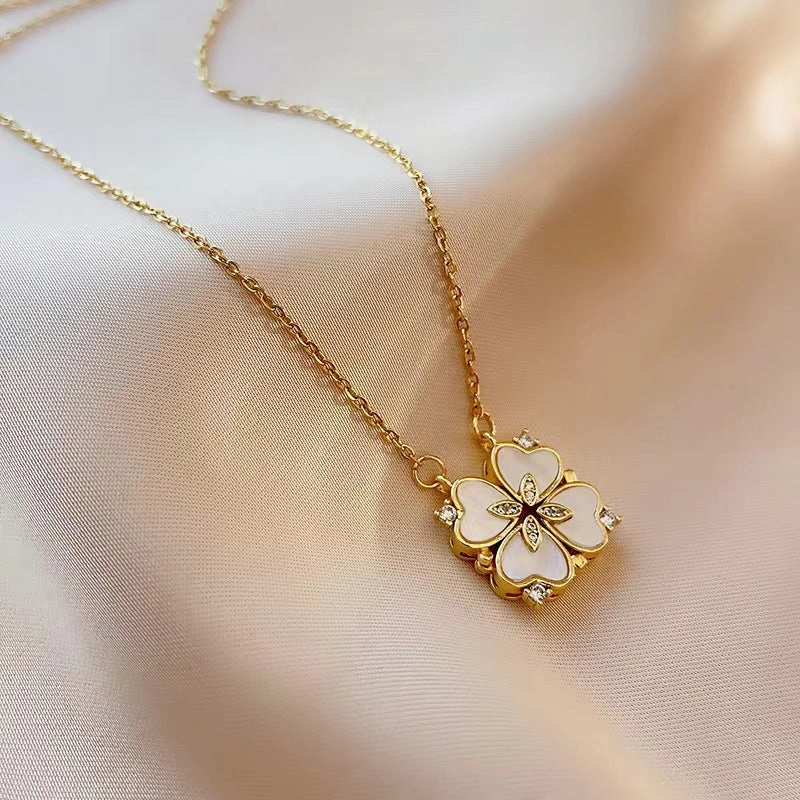Wholesale heart to heart open and close four leaf flower fashion necklace