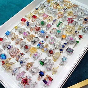Wholesale Heavy Exaggerated Colored Vintage Gemstone Microset Rings