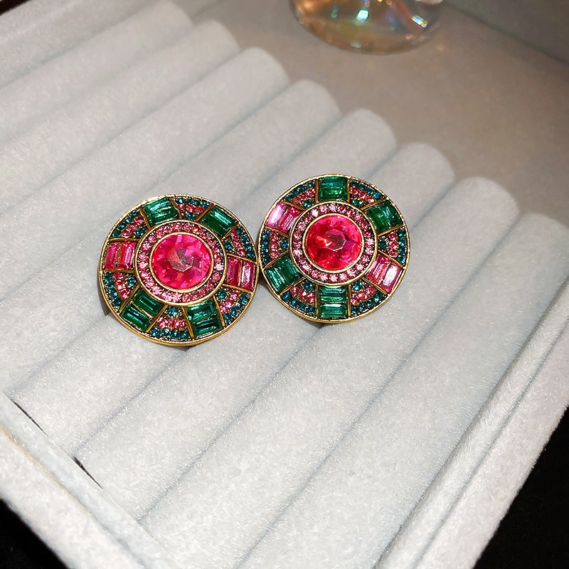 Wholesale Heavy Vintage Diamond Emerald Round Earrings Necklace Set