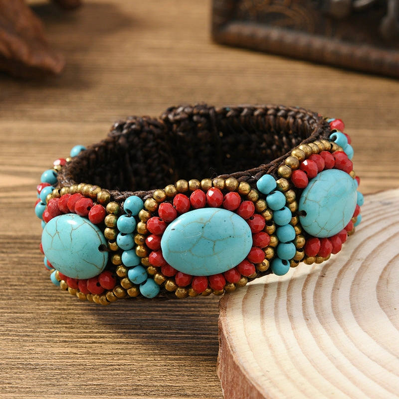 Wholesale Heavy weaving ethnic style natural stone bracelet Bohemian retro bracelet
