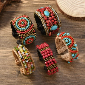 Wholesale Heavy weaving ethnic style natural stone bracelet Bohemian retro bracelet