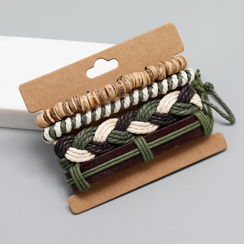 Wholesale Hemp Rope Hand Made Leather Bracelet Set of Four