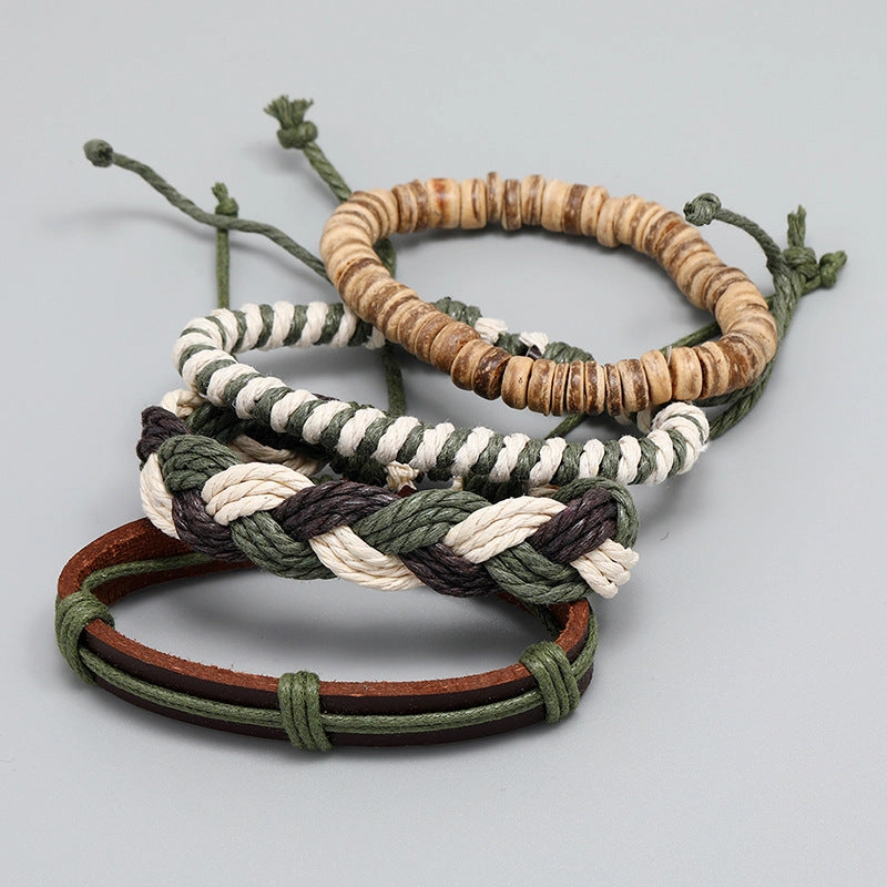 Wholesale Hemp Rope Hand Made Leather Bracelet Set of Four