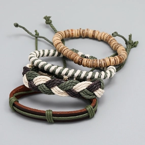 Wholesale Hemp Rope Hand Made Leather Bracelet Set of Four