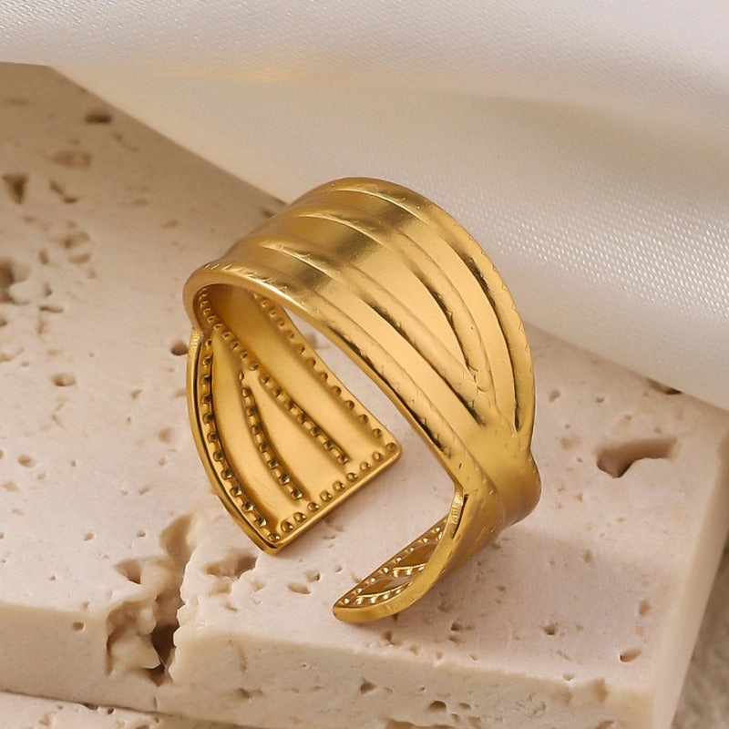 Wholesale High-end Retro Fashion Niche Open Design Adjustable Titanium Steel Stainless Steel Plated 18k Gold Rings