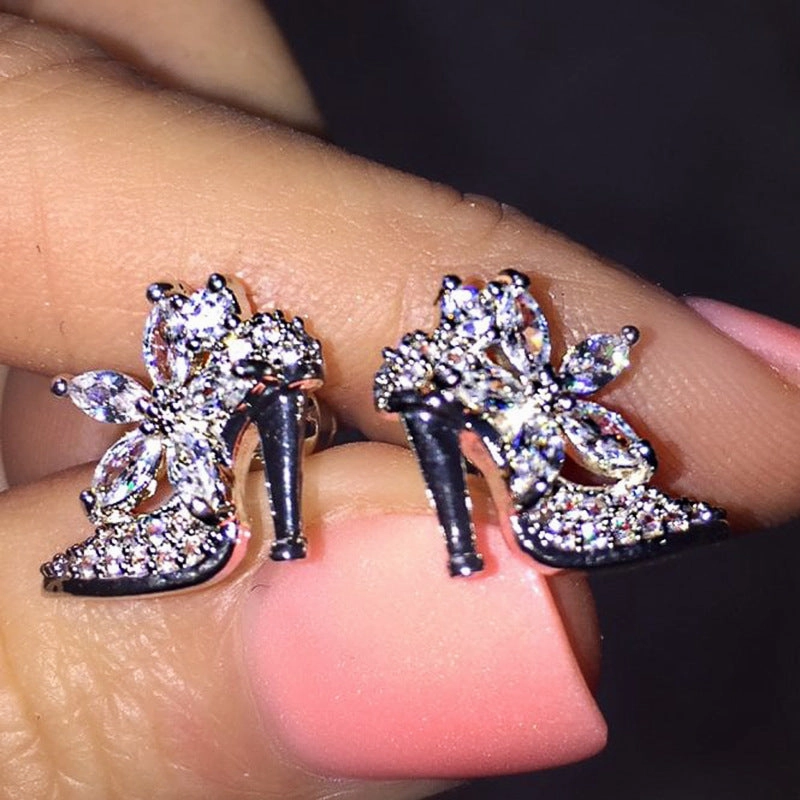 Wholesale High Heel Crystal Shoes Copper Earrings