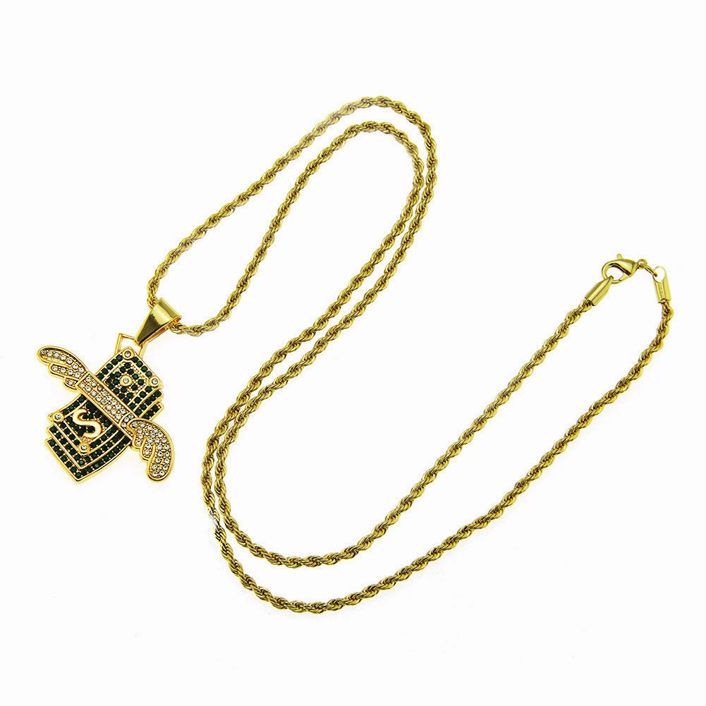 Wholesale Hip Hop Diamond Angel Wings Necklace Alloy