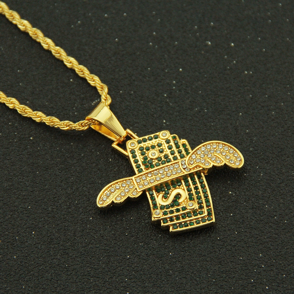 Wholesale Hip Hop Diamond Angel Wings Necklace Alloy