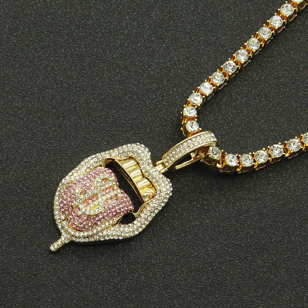 Wholesale Hip Hop Rap Rap Decorated Full Diamond Three-dimensional Dollar Tongue Pendant