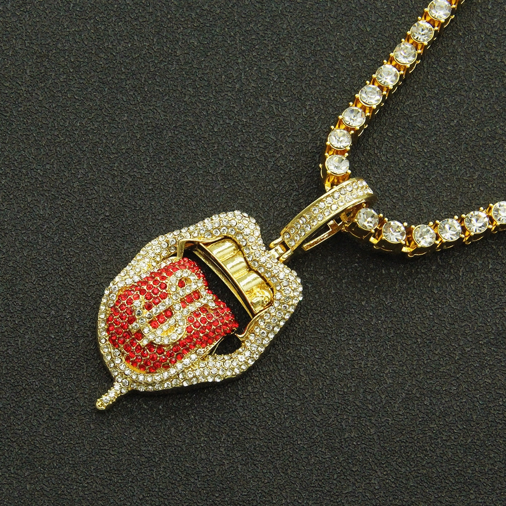 Wholesale Hip Hop Rap Rap Decorated Full Diamond Three-dimensional Dollar Tongue Pendant