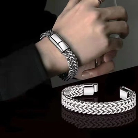 Wholesale Hip-hop Stainless Steel Front and Back 8*4mm Fish Scale Double Row Front and Back Punk Bracelet