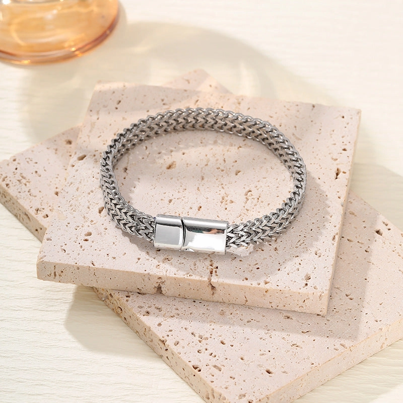Wholesale Hip-hop Stainless Steel Front and Back 8*4mm Fish Scale Double Row Front and Back Punk Bracelet
