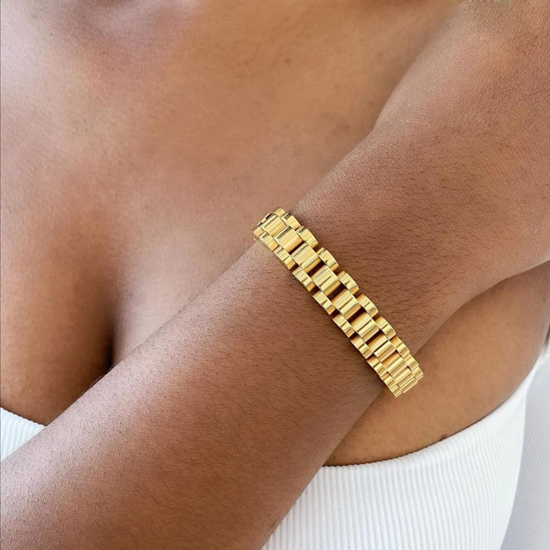 Wholesale Hip-hop Titanium Steel Golden Bracelets