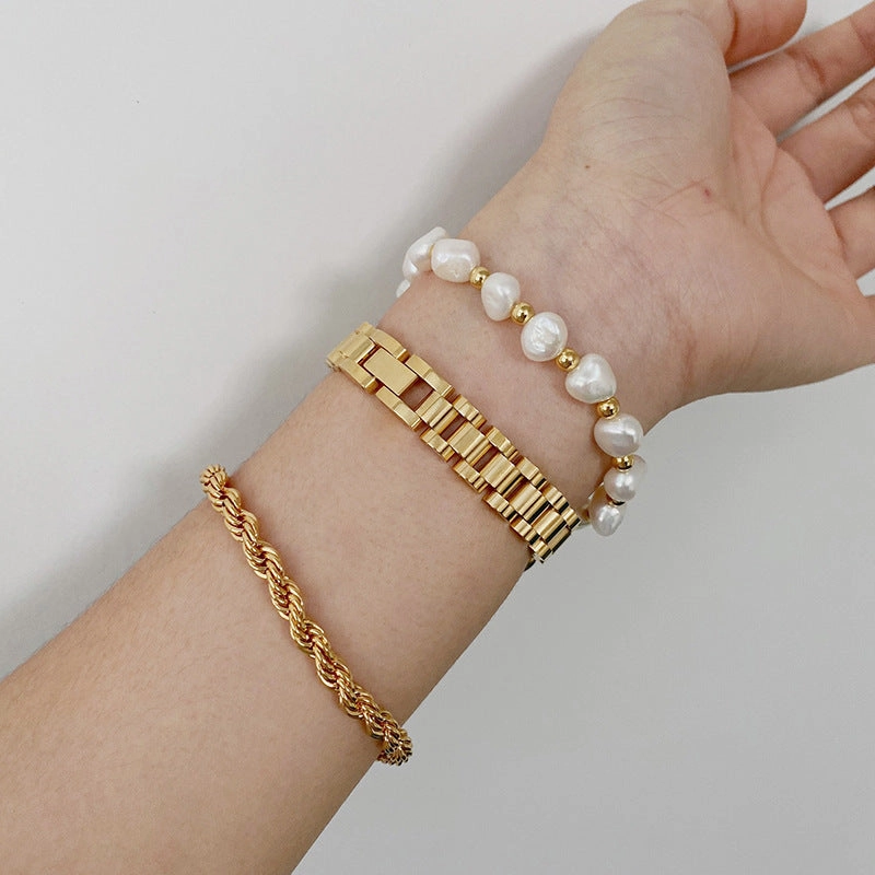Wholesale Hip-hop Titanium Steel Golden Bracelets