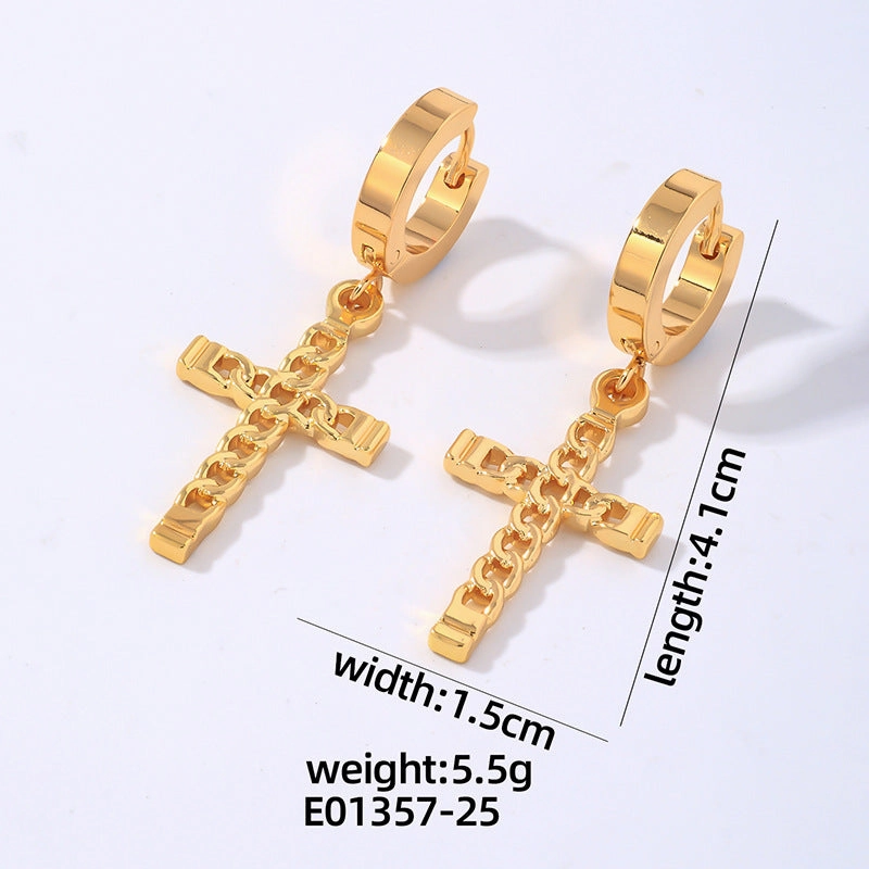 Wholesale Hip Hop Titanium Steel Polished Earrings Cross Pendant Hoop Earrings