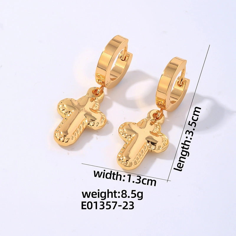 Wholesale Hip Hop Titanium Steel Polished Earrings Cross Pendant Hoop Earrings
