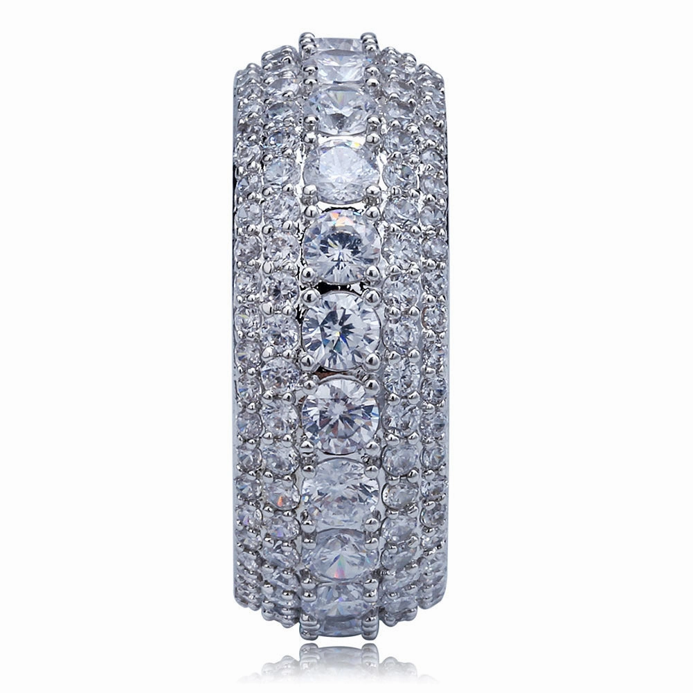 Wholesale Hiphop micro inlaid five-row full zircon ring