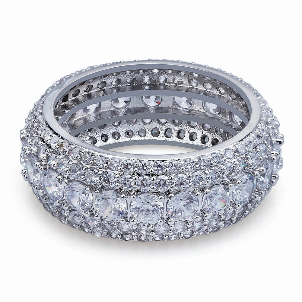 Wholesale Hiphop micro inlaid five-row full zircon ring