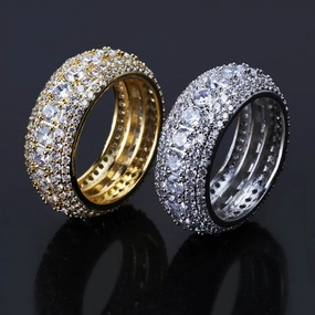 Wholesale Hiphop micro inlaid five-row full zircon ring