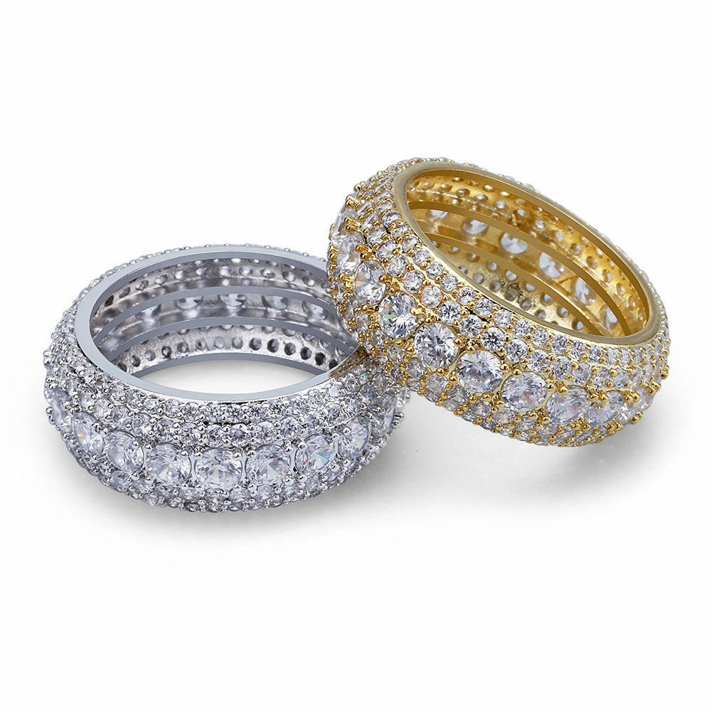Wholesale Hiphop micro inlaid five-row full zircon ring