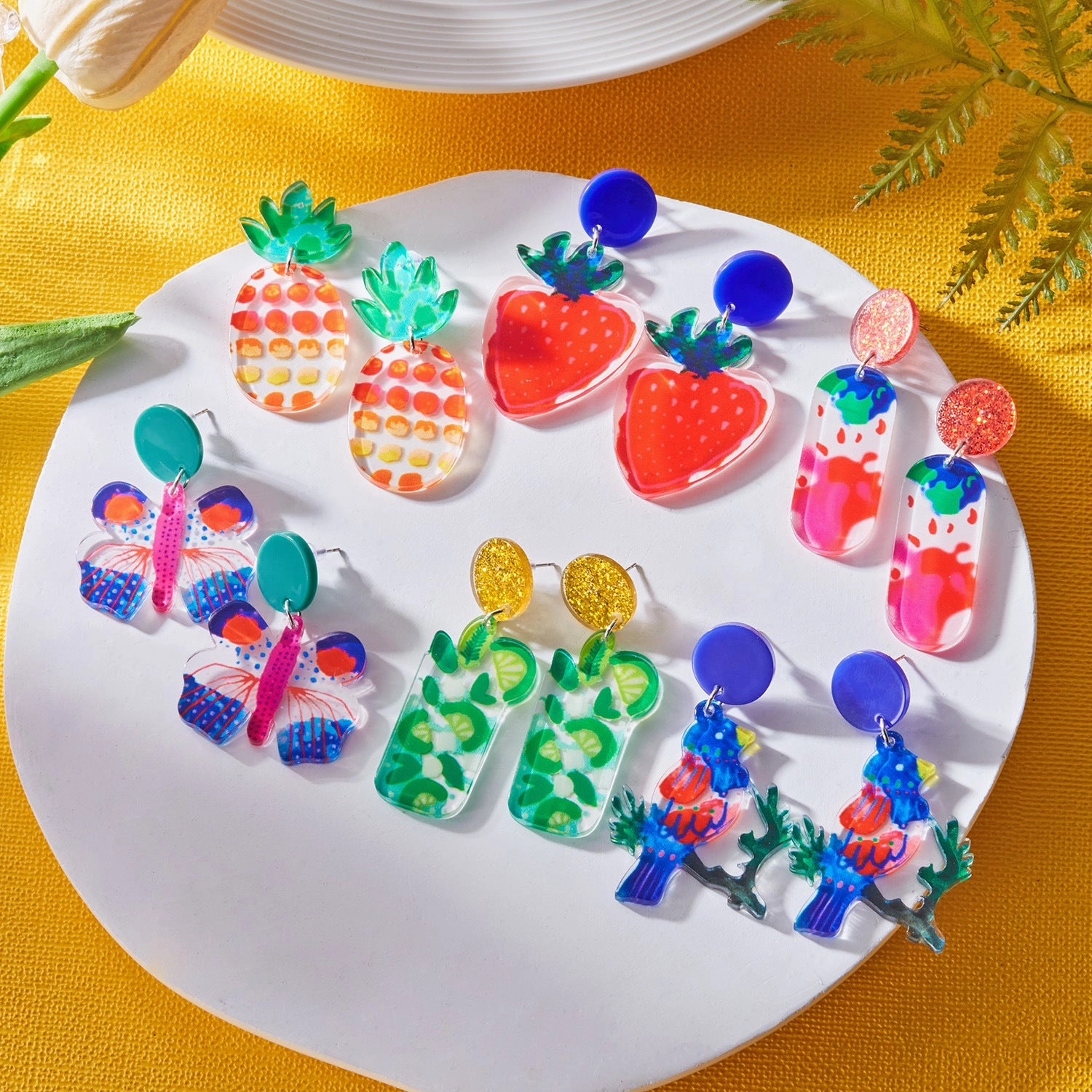 Wholesale Holiday Style Fashion Acrylic Butterfly Fruit Earrings