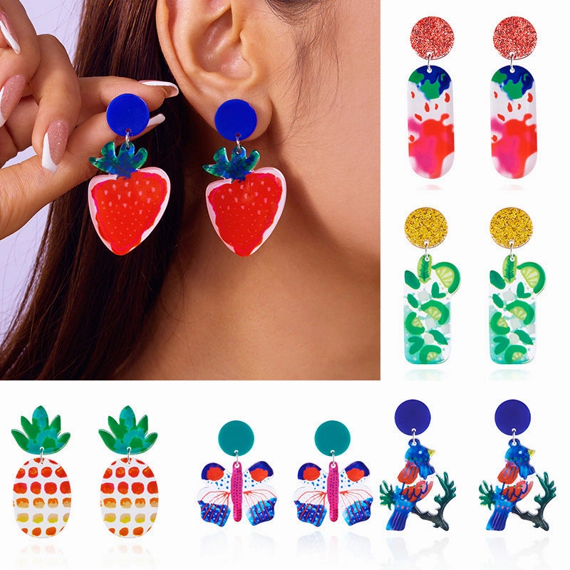 Wholesale Holiday Style Fashion Acrylic Butterfly Fruit Earrings
