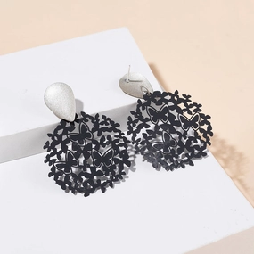 Wholesale Hollow Butterfly Contrast Color Metal Earrings