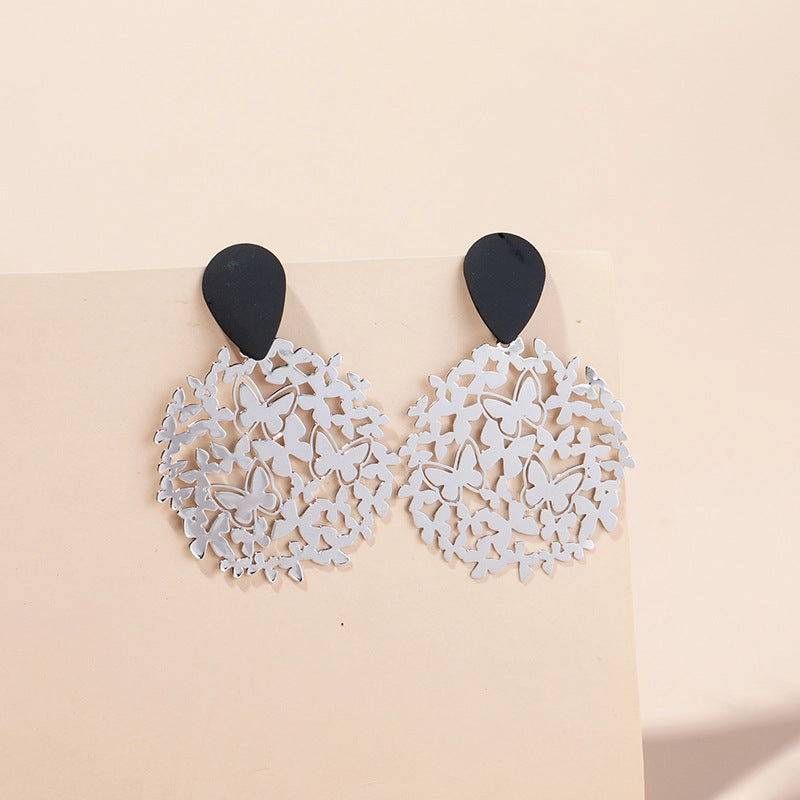Wholesale Hollow Butterfly Contrast Color Metal Earrings