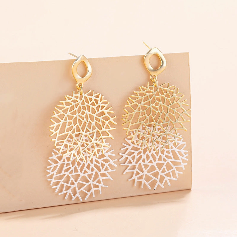 Wholesale Hollow Butterfly Contrast Color Metal Earrings