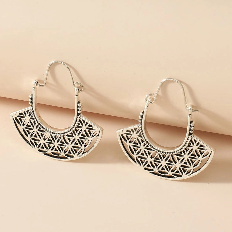 Wholesale Hollow Carved Alloy Irregular Circular Earrings