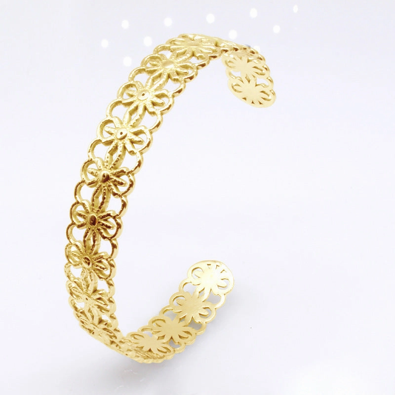 Wholesale Hollow Flower Opening C Shape Adjustable Stainless Steel Titanium Steel Bracelet