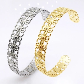Wholesale Hollow Flower Opening C Shape Adjustable Stainless Steel Titanium Steel Bracelet