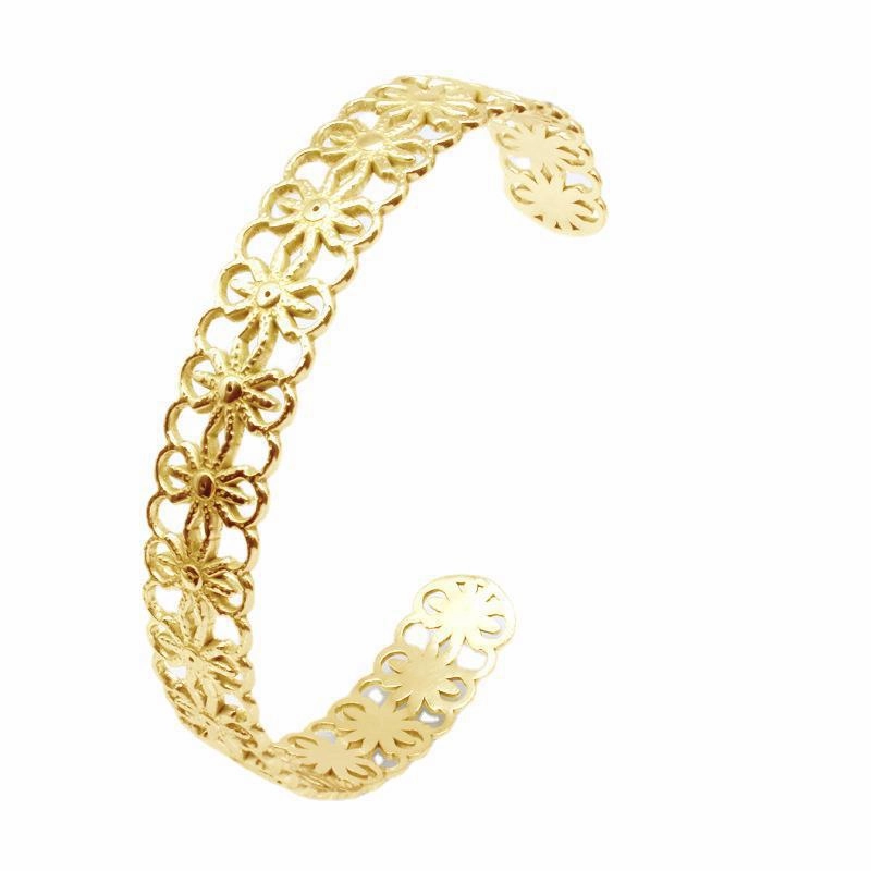 Wholesale Hollow Flower Opening C Shape Adjustable Stainless Steel Titanium Steel Bracelet