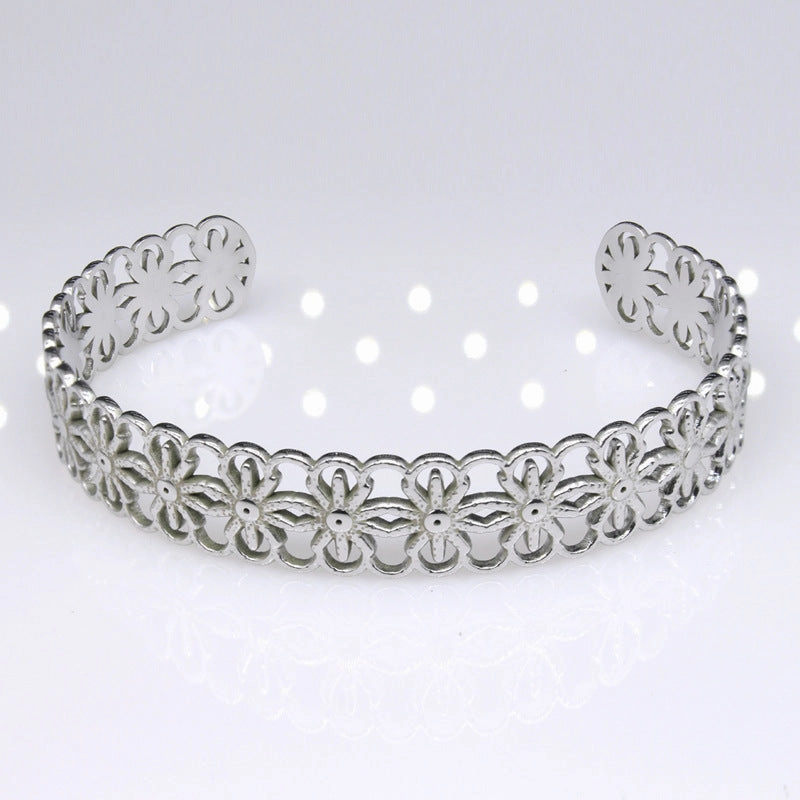 Wholesale Hollow Flower Opening C Shape Adjustable Stainless Steel Titanium Steel Bracelet