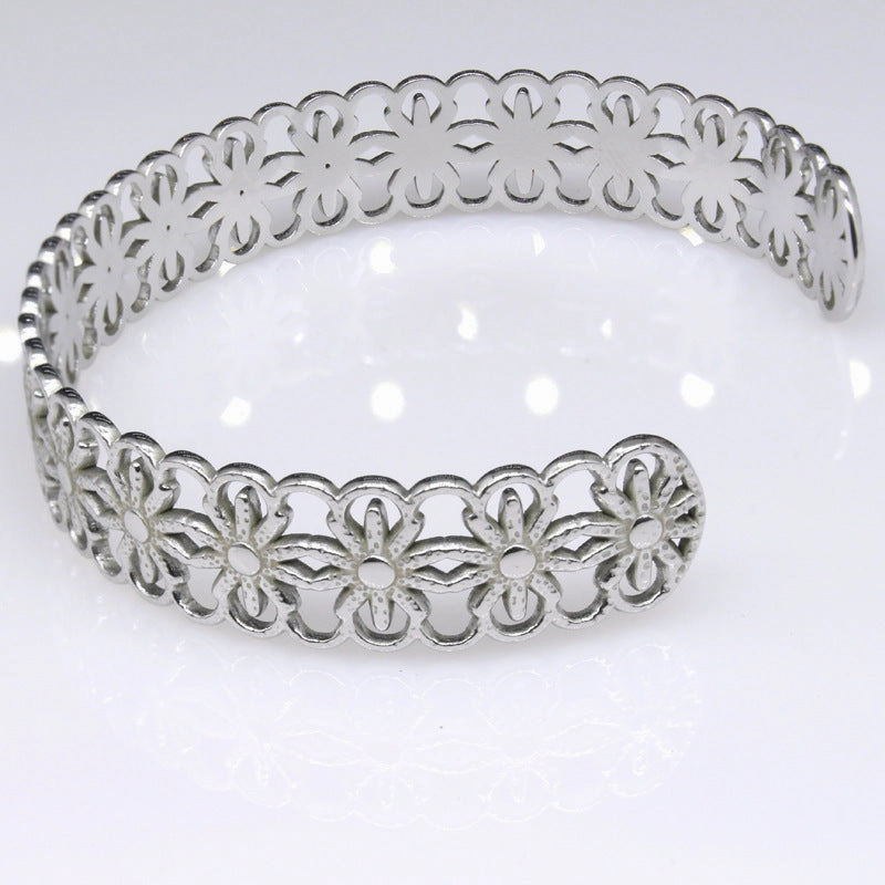 Wholesale Hollow Flower Opening C Shape Adjustable Stainless Steel Titanium Steel Bracelet