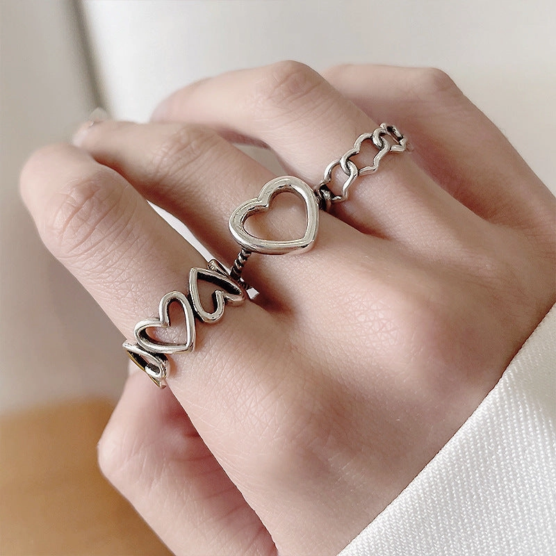Wholesale Hollow Heart Alloy Ring 3-piece Set