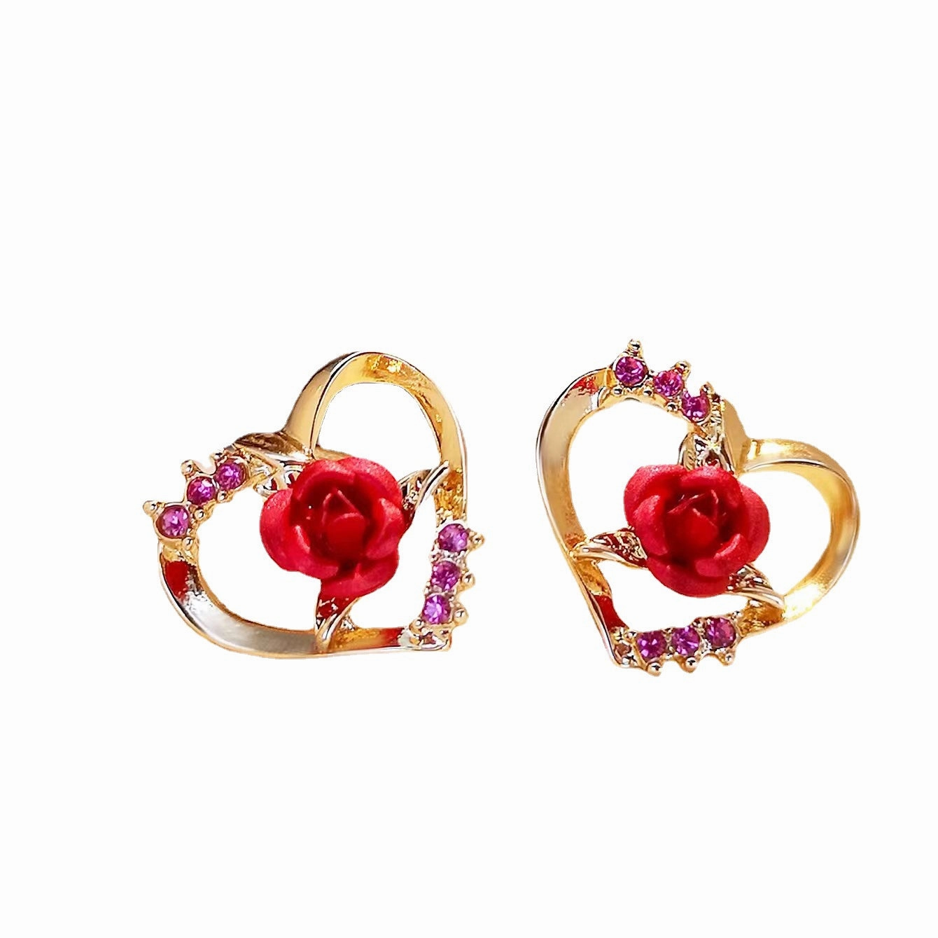 Wholesale Hollow Heart Rose Metal Ear Studs