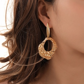 Wholesale Hollow Irregular Hammer Metal Earrings