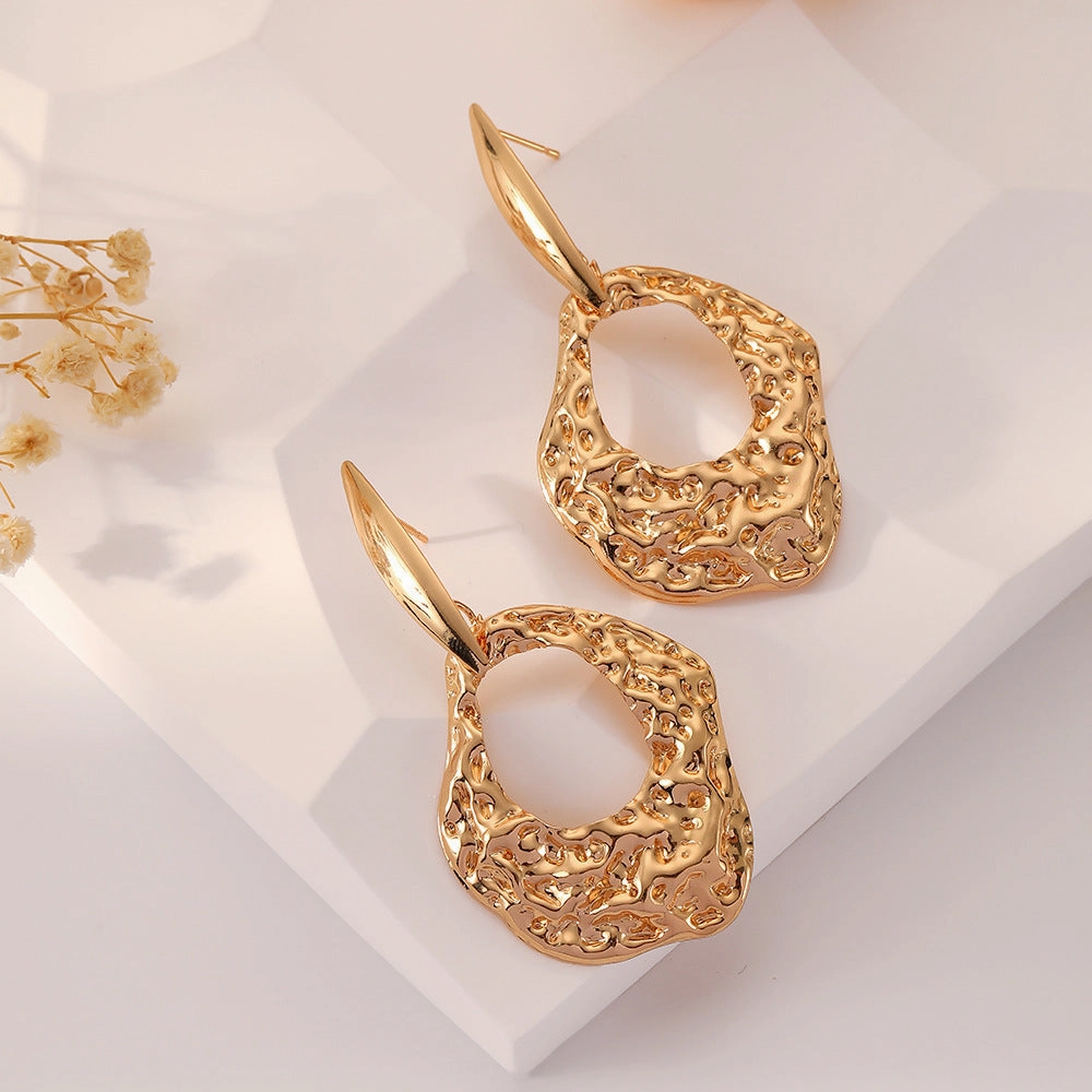 Wholesale Hollow Irregular Hammer Metal Earrings