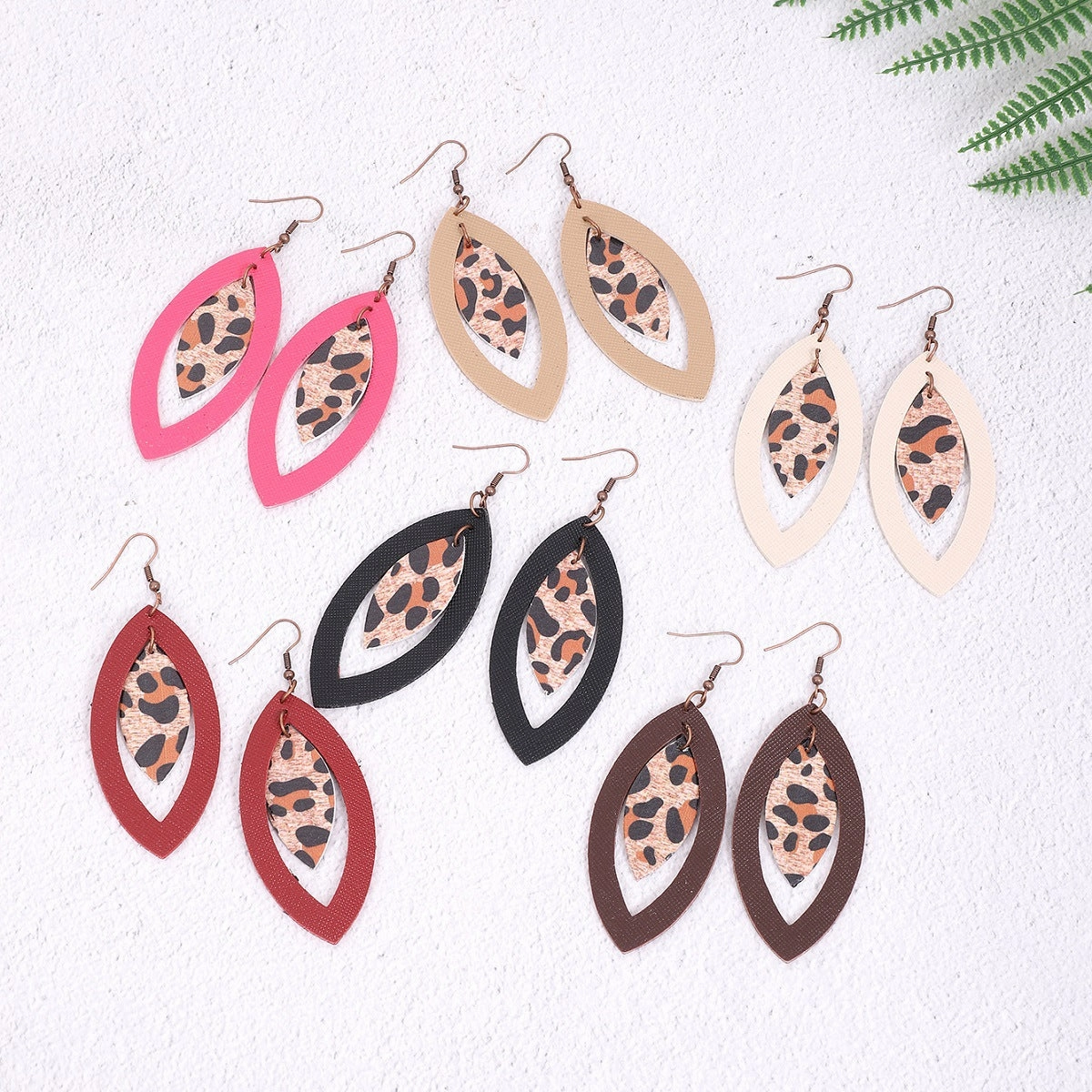 Wholesale Hollow Leopard Drop Leather Earrings