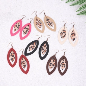 Wholesale Hollow Leopard Drop Leather Earrings