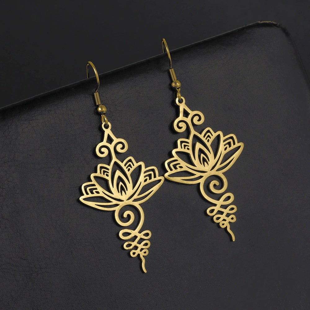 Wholesale Hollow Lotus Pendant Stainless Steel Earrings