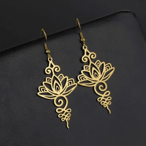 Wholesale Hollow Lotus Pendant Stainless Steel Earrings