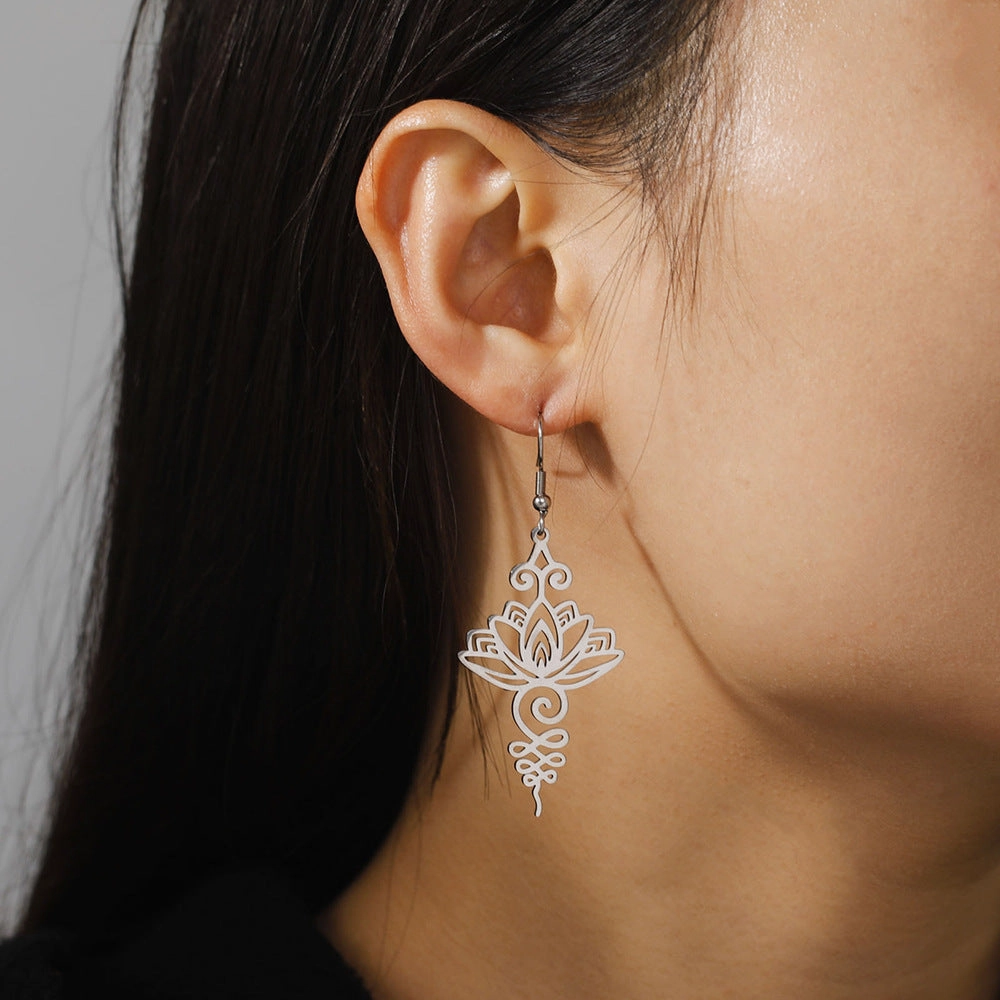 Wholesale Hollow Lotus Pendant Stainless Steel Earrings