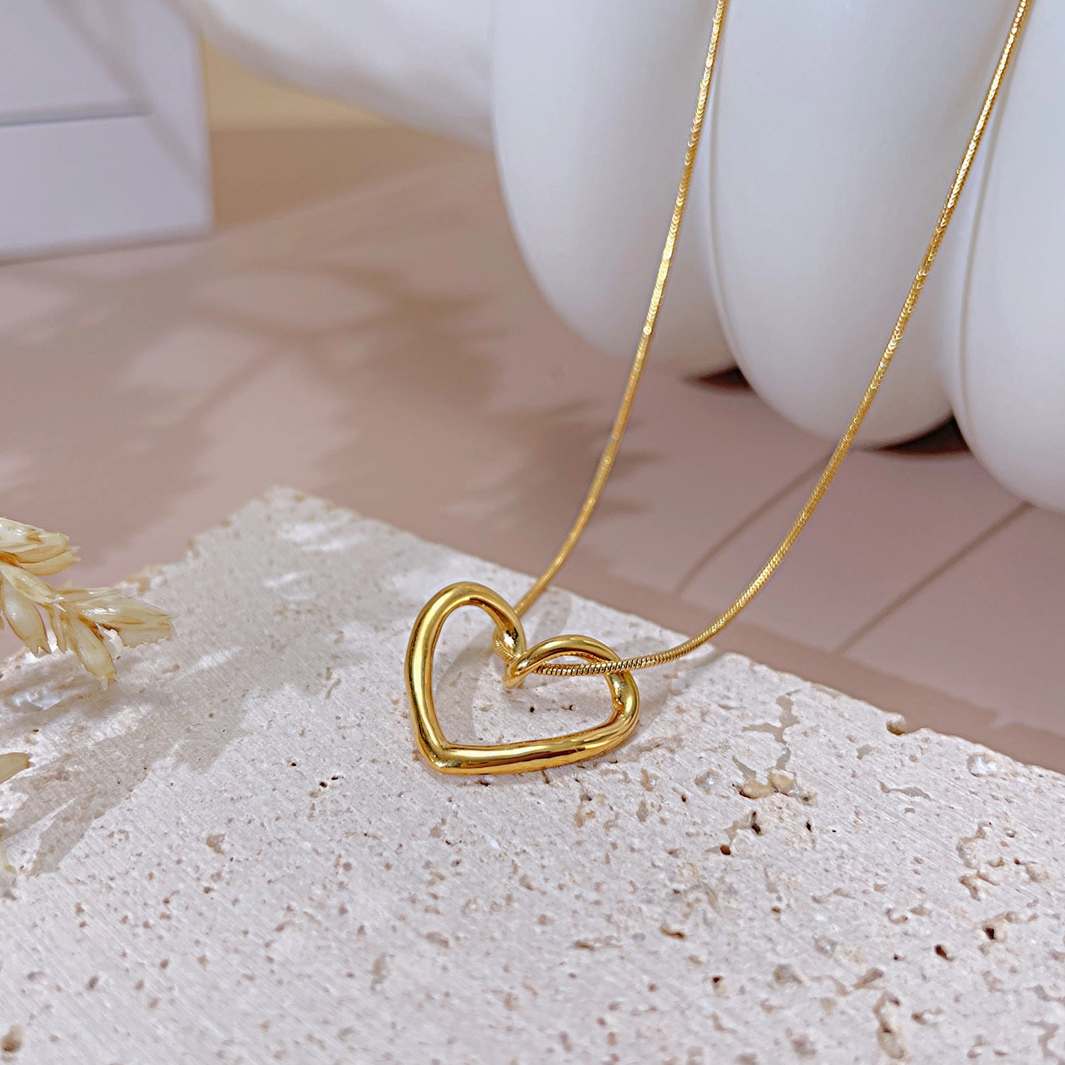 Wholesale Hollow Love Titanium Steel Necklace Clavicle Chain