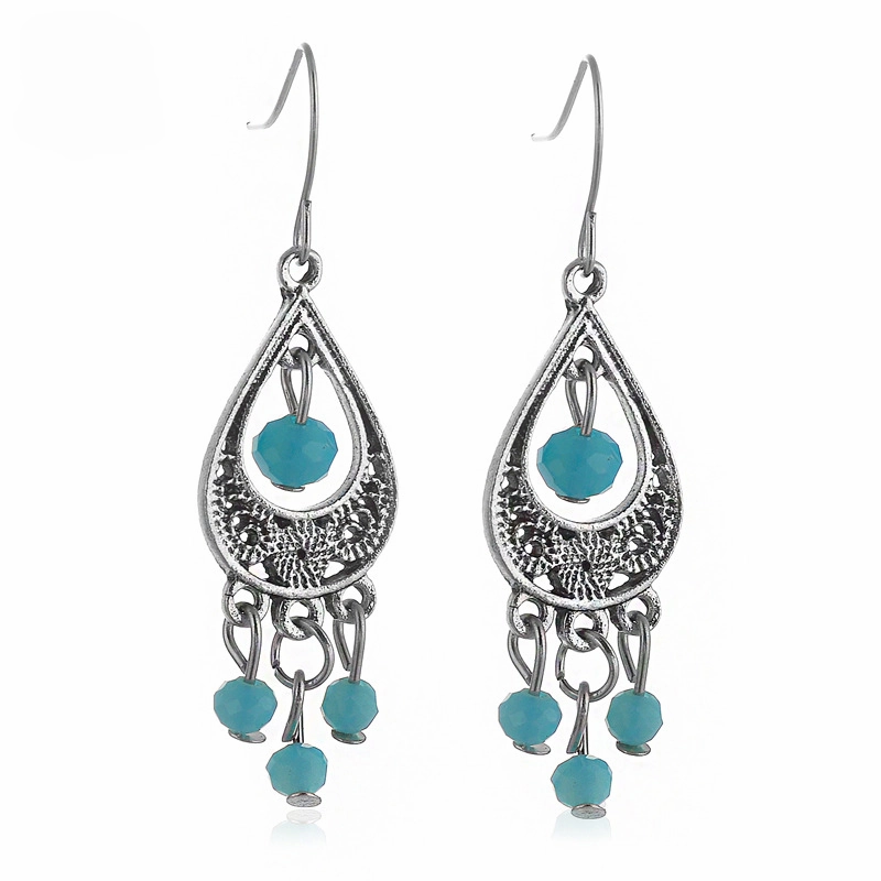 Wholesale Hollow Out Droplet Turquoise Alloy Earrings