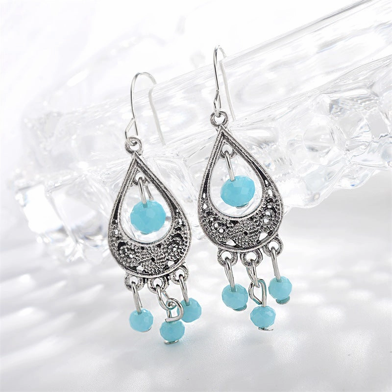 Wholesale Hollow Out Droplet Turquoise Alloy Earrings